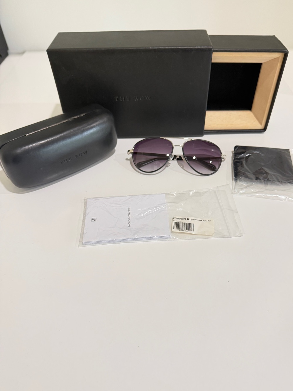 NWT The Row x Linda Farrow Leather Aviator Sunglasses Full Boutique Set - Picture 2 of 16